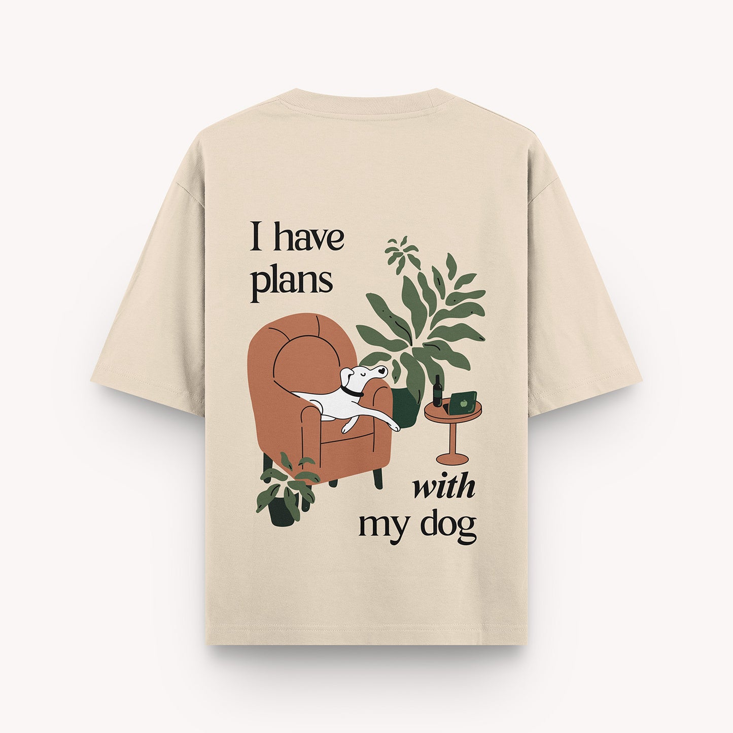 Plans with My Dog - Beige, Oversized Tshirt, 240 GSM