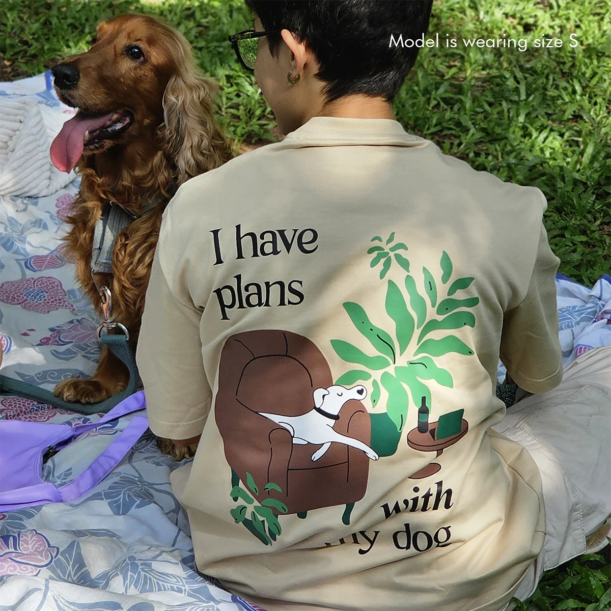 Plans with My Dog - Beige, Oversized Tshirt, 240 GSM