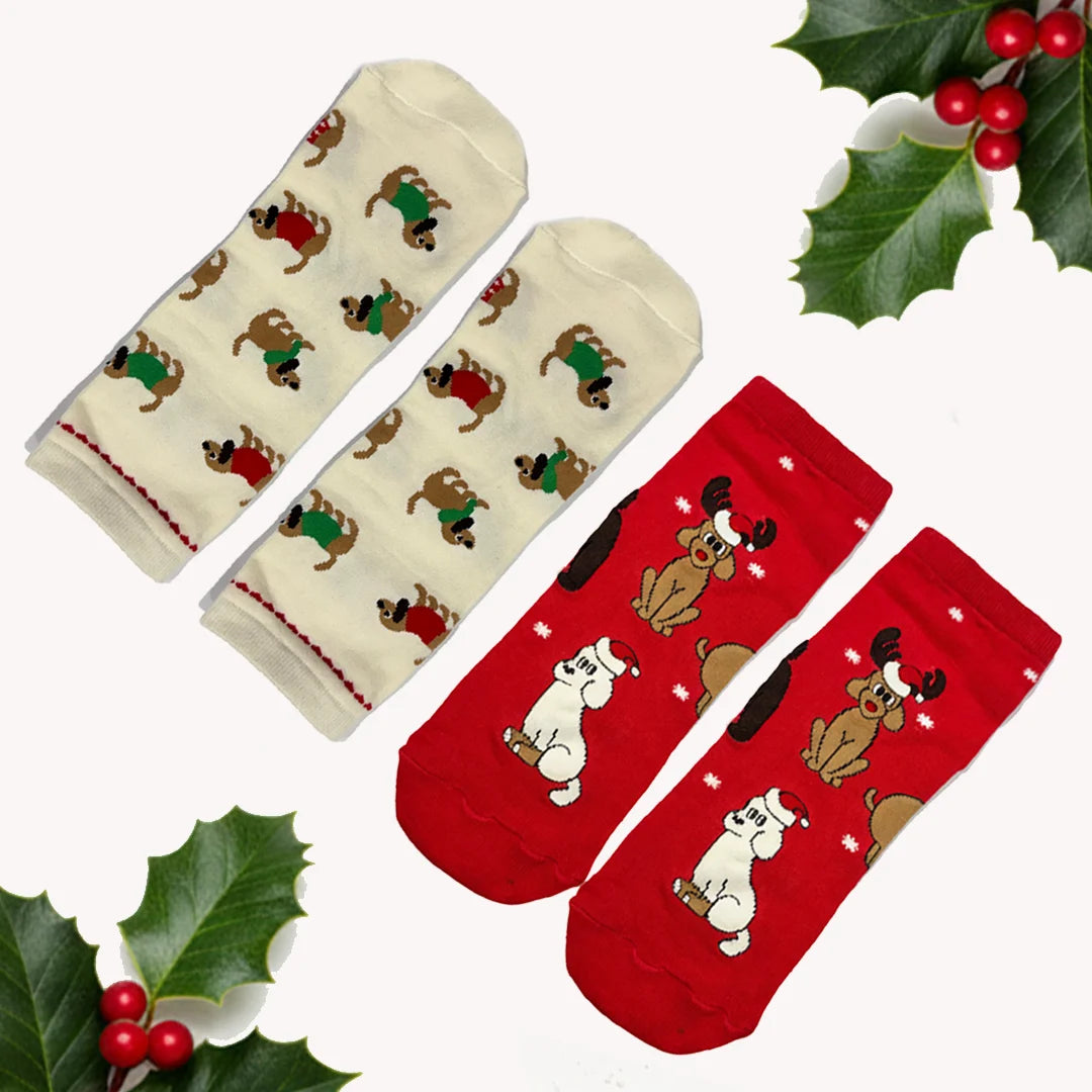 Dog Socks Bundle - Set of 2 Pairs, Ankle Length