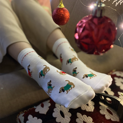 Winter Cream - Dog Themed Socks, Ankle Length