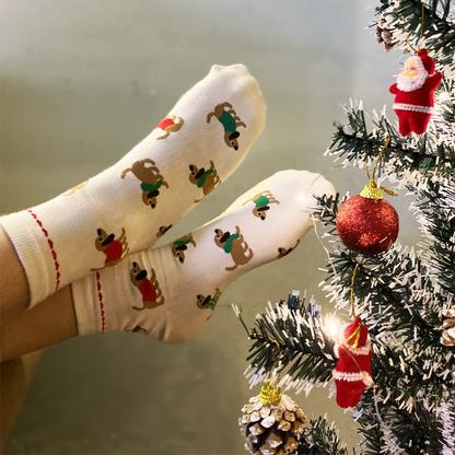 Winter Cream - Dog Themed Socks, Ankle Length