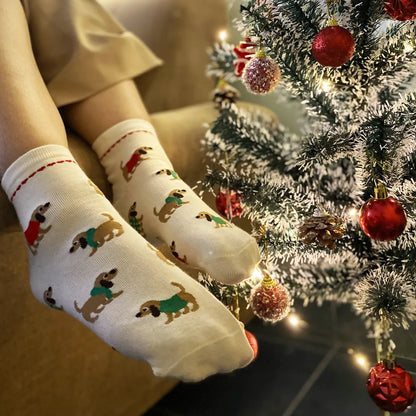Winter Cream - Dog Themed Socks, Ankle Length