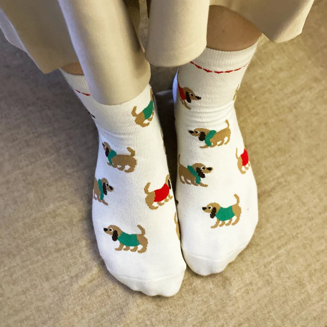Winter Cream - Dog Themed Socks, Ankle Length
