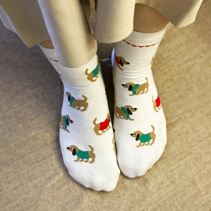 Winter Cream - Dog Themed Socks, Ankle Length