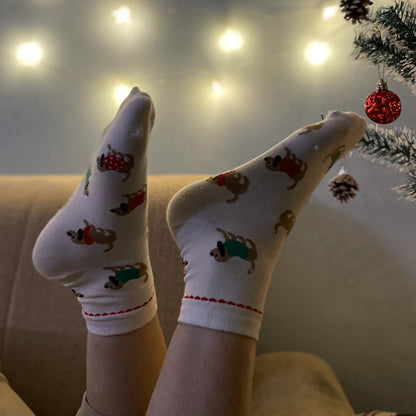 Winter Cream - Dog Themed Socks, Ankle Length