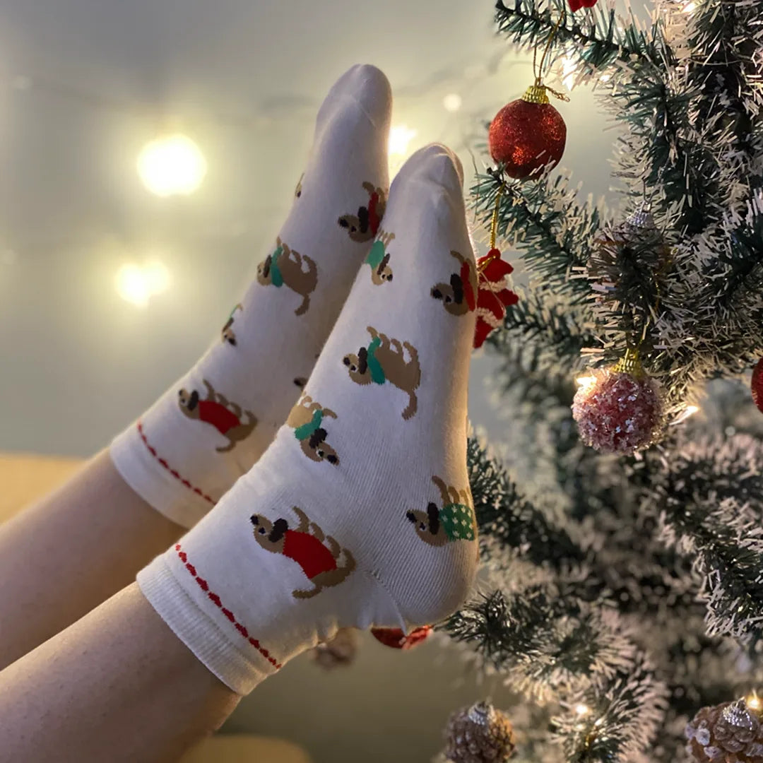 Winter Cream - Dog Themed Socks, Ankle Length