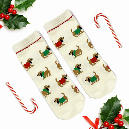 Winter Cream - Dog Themed Socks, Ankle Length
