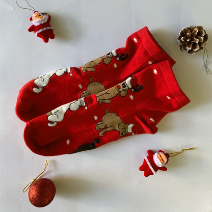 Christmas Red - Dog Themed Socks, Ankle Length