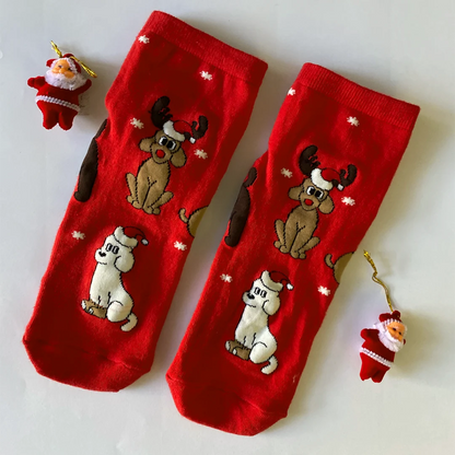 Christmas Red - Dog Themed Socks, Ankle Length