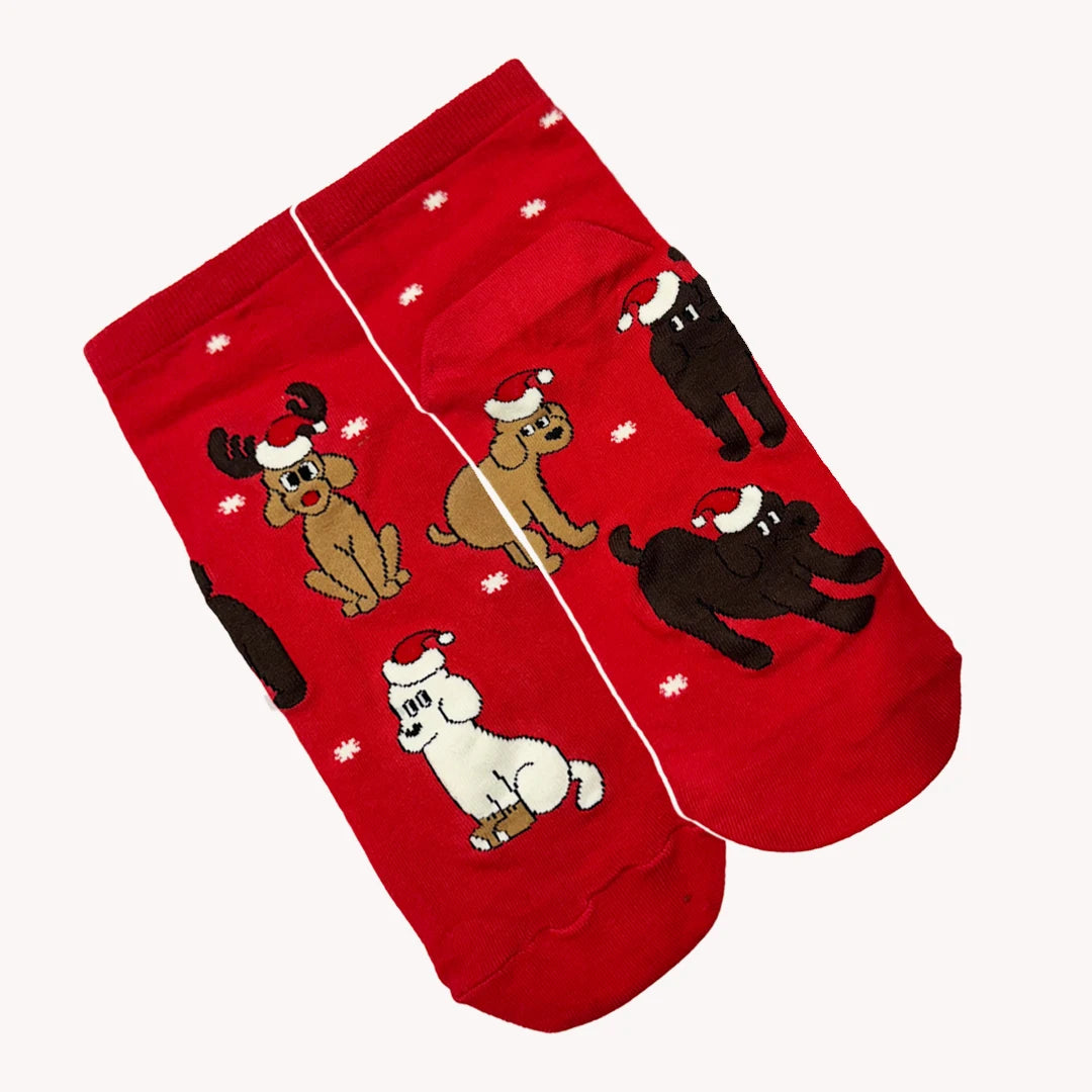 Christmas Red - Dog Themed Socks, Ankle Length