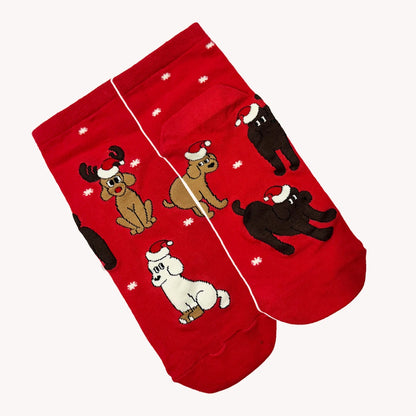 Christmas Red - Dog Themed Socks, Ankle Length