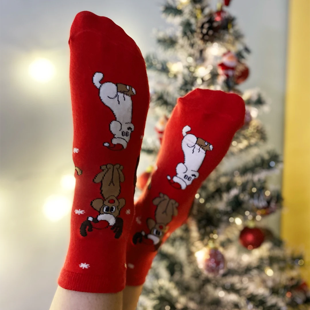 Christmas Red - Dog Themed Socks, Ankle Length