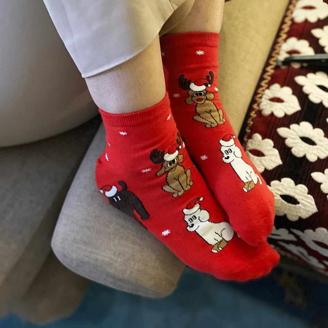 Christmas Red - Dog Themed Socks, Ankle Length