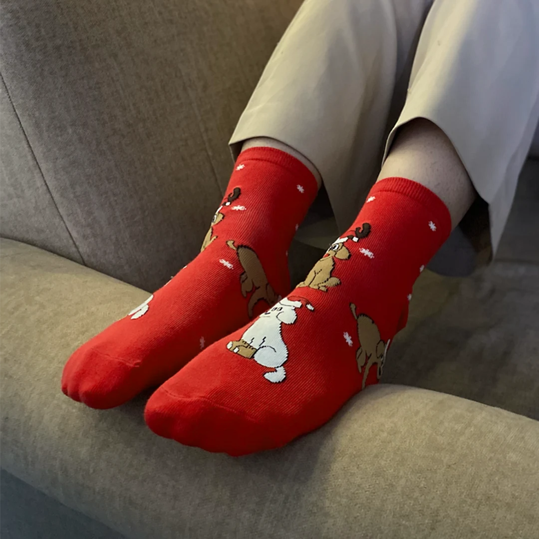 Christmas Red - Dog Themed Socks, Ankle Length