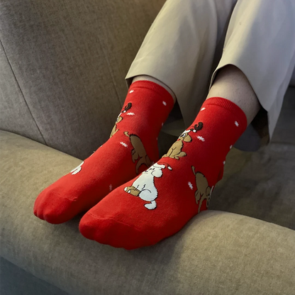 Christmas Red - Dog Themed Socks, Ankle Length