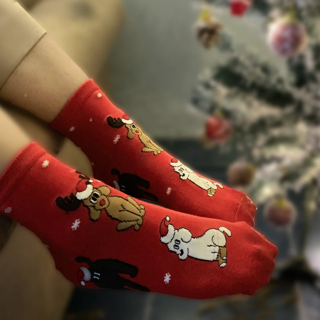 Christmas Red - Dog Themed Socks, Ankle Length