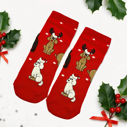 Christmas Red - Dog Themed Socks, Ankle Length